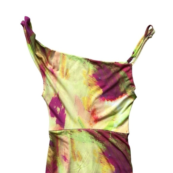 Club L PHANTASY LIME PRINT NECKLINE COWL MAXI DRESS Rainbow size 2 Sexy Disco - Picture 5 of 10